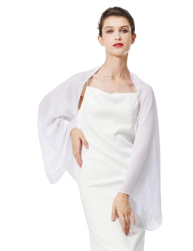 BEAUTELICATE Chiffon Schal Stola Damen Festlich Elegante Schultertuch Bolero Shrug mit Ärmel für Abendkleider Brautkleider Sommer Hochzeit (Weiß, Einheitsgröße)