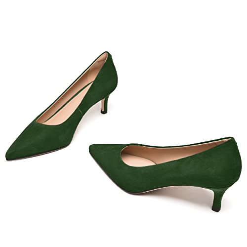 FEMSTEP Womens Slip On Suede Leather Pointed Toe Kitten Low Heel Pumps Shoes 2 Inch 5