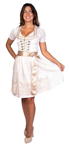 Trachtl Dirndl Trachtenkleid Damen Beatrice IN Weiss/Gold 2.TLG (Weiss/Natur, 38)