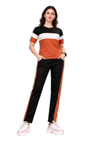 Image of Women's Co-Ord Set | Half Sleeve Round Neck T-Shirt with Matching Track Pants | Stylish Casual Lounge Wear, Travel Wear, Gym Wear & Daily Wear Outfit for Women