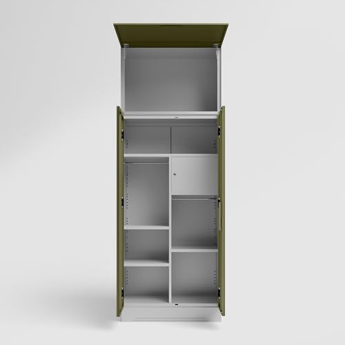 Image of GODREJ INTERIO Almirah Slimline 2-Door Steel Almirah, Cupboard for Clothes (Royal Ivory and Olive Branch), 1-Year Warranty, 1 Locker, 4 Shelves, Over Head Unit