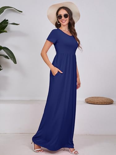 Image of DEARCASE Maxi Dress for Women Short Sleeve Casual Summer Loose Plain Comfy Long Dresses with Pockets