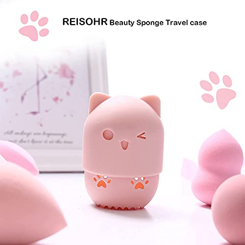 Makeup Sponge Holder, Beauty Sponge Holder + Makeup Blender Travel Case Beauty Sponge Blender Drying Stand & Storage Containers - Pink + Gold #TOP6
