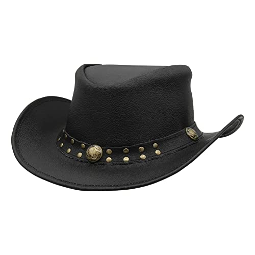 Image of Sidewinder Australian Cowboy Leather hat Steampunk Unisex Adult for Men and Women Shapeable Outback Western Style Wide Brim
