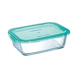 maxima capacidad: 820ml Luminarc Keep\'n\'Box - Recipiente rectangular de vidrio con tapa, Transparente y Verde, 82 cl