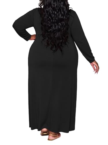 Image of TOPSRANI Womens Plus Size Maxi Dresses for Women Oversize Casual Short Sleeve V Neck Loose Plain Solid Trendy Summer Dress