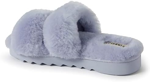Dearfoams Women's Fireside Benalla All Over Shearling Double Band Easy on/Off Slide Slipper, Eventide, 8 | Image 4