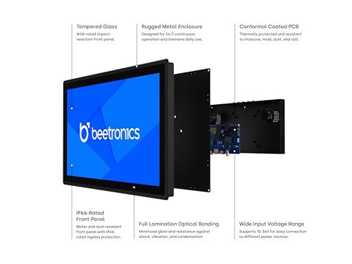 Image of Beetronics 19 Inch High Brightness Touchscreen Monitor | Full HD 1080p | IP66 Waterproof & Dustproof | Industrial Sunlight Readable Outdoor Display for PC, Mac, Linux | 19HB9M /U1