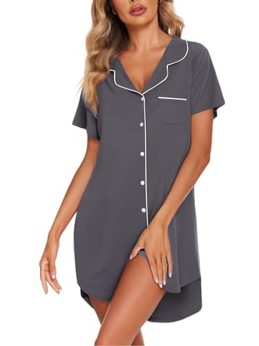 Image of Ekouaer Womens Cotton Nightgowns Button Down Sleep Shirts Soft Night Shirts Night Dress