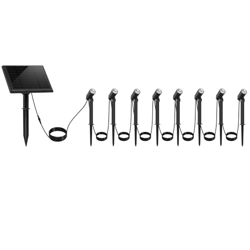 Lumisky Lot de 8 Spots Solaires LED Blanc Chaud avec Panneau Solaire déporté MINI ROUNDY - A piquer au sol ou à fixer au mur