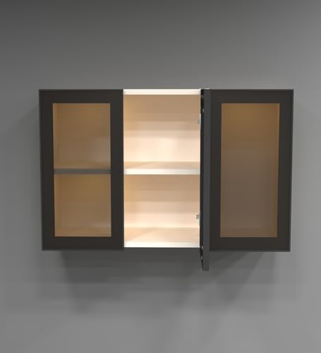 Image of SPECIALITY PANELS Aluminium Black Profile 3 Door Wall Cabinet | Brown Tinted Glass Handless Shutters | Wall Mounted Kitchen Storage Cupboard | Modern Space Saving Organizer | DIY Assembly