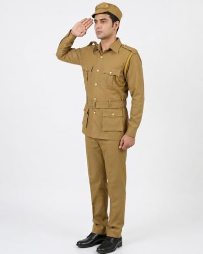Image of BookMyCostume Cotton Police Community Helper Kids Fancy Dress Costume Adults S-M, Light Brown