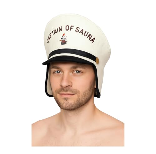 Cappello da sauna capitano 100% feltro di lana banya cappello con ricamo, per proteggere la testa dal calore bianco, bianco