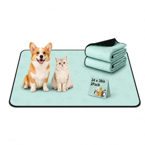 Image of Washable Pee Pads for Dogs 2 Pack, Reusable Waterproof Leak-Proof Puppy Training Pads, Super Absorbent Non-Slip Dog Whelping Pads for Crate, Playpen, Bed & Floor (24 inchx36 inch Green)