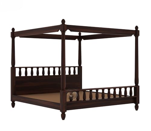 Image of Sheesham Solid Wood Allure Poster Bed Wooden Double Bed Cot Bed Furniture for Bedroom Home and Hotel (Walnut, King)