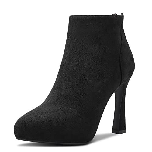 Aachcol Women Inner Platform Ankle Boots Short Bootie Pumps Close Pointed Toe Slip-on Stiletto High Heel Dress Shoes Suede Zipper 4 Inch