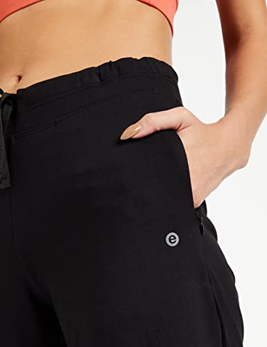 Image of Enamor E044 Mid-Rise Stretch Cotton City Shorts for Women with Zipper Pockets(E044 JET BLACK M)