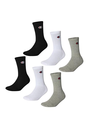 Champion Unisex Socks Basics 6pk Crew FĂĽĂźlinge, Hellgrau Meliert, WeiĂź, Schwarz, 35-38 EU