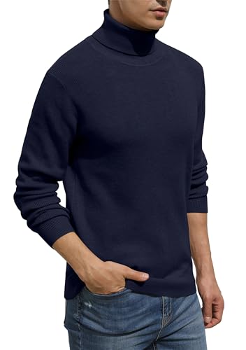 Hisir Rollkragenpullover Herren Klassischer Männer Bequem Langarmshirt Feinstrick Warmer Winter Pullover Pulli mit Rundhalsausschnitt für Männer (Marineblau, XL)