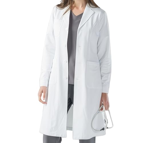 LEKEFETO Blouse Médicale en Coton Blanche Boutonnée avec 3 Poches Protection Hygiénique pour Femme et Homme Vêtement de Chimie