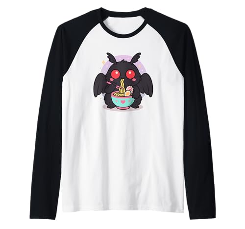 Mothman Mangiare Ramen Kawaii Cibo Giapponese Uomini Donne Bambini Maglia con Maniche Raglan
