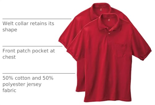 Hanes Men's Short-Sleeve Jersey Pocket Polo (Pack of 2), Deep Red, Small - image 4