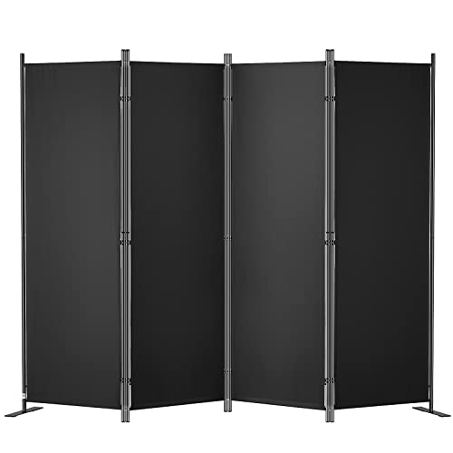 VEVOR Biombo Separador Plegable de 4 Paneles con Marco de Acero al Carbono y Tejido de Poliéster Separador de Ambientes de 224 x 30 x 171 cm para Oficina, Dormitorio, Comedor, Estudio, Negro Oscuro