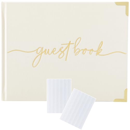 Olive & Lark Wedding Guest Book Linen with Sign Card and Photo Corner Stickers, Polaroid Wedding Guest Book for Wedding Reception or Birthday Guest Book for Party, Great Guestbook Wedding, Cream