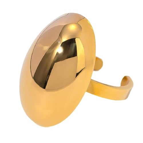 Half Oval Ball Statement Ring for Women Gold Plated Adjustable Chunky Simple Polished Open Wrap Finger Rings Chic Stainless Steel Jewelry Gift for Wedding Holiday