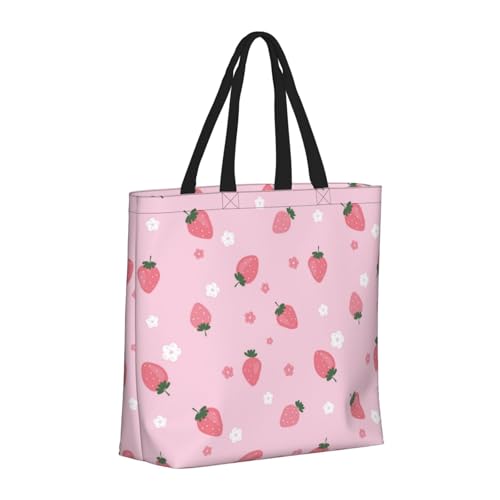 Large Tote Bag For Women - Reusable The Tote Bag With Zipper, Beach Bags For Women, Cute Strawberry Pink White FLower Mom Bag For Mom Suitable For Hospital Beach Travel Shopping