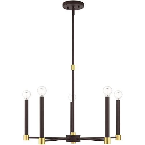 Image of Livex Lighting 46885-07 5 Light Bronze W /Satin Brass Accents Chandelier