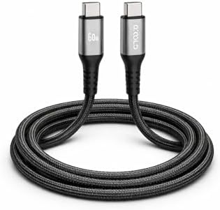 Cabo USB-C 2 Metros 60W Preto, Reforçado, Nylon Trançado, Carrega...