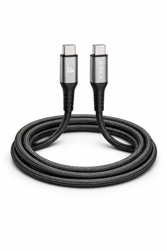 Cabo USB-C 2 Metros 60W Preto — Nylon Trançado, Carregamento Rápido para Notebook, iPhone 15 e Samsung
