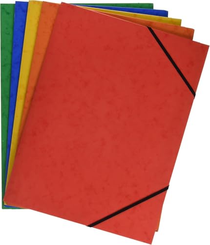 Grafoplas 98490199 Pack de 5 Carpetas de Cartón, A4 con Solapas y Cierre de Gomás Elásticas Cinco Colores Cartongraf XS, Colores Surtidos