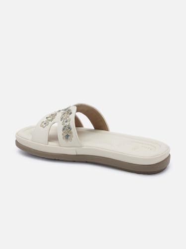 Buy Marc Loire Women's Stylish Ethnic Flats Sandal White Cream - Image 4