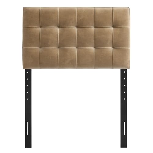 Image of Modway Lily Faux Leather Twin Size Headboard with Biscuit Tufting in Toast - Vegan Leather Upholstery with Padded Design and 5 Height-Adjustable Mounts