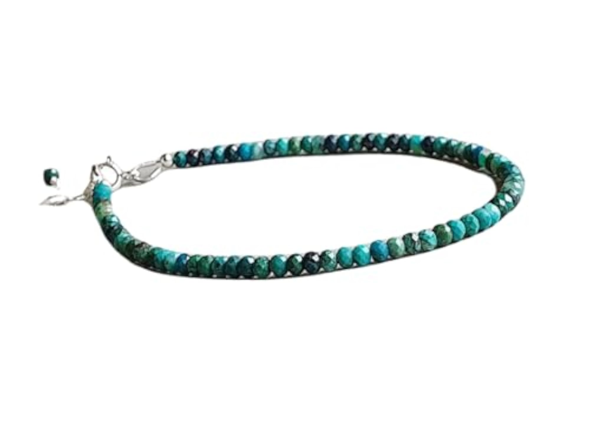 Chrysocolla Round Beaded Bracelet with Faceted Multicolor Stones, Adjustable