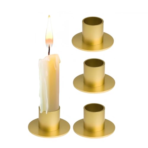 Jade Deals 4PCS Retro Metal Candle Holder Set – Gold Iron, 1.96in Base, 0.86in Cup, Rustproof, Stable Round Base, for Home, Wedding, Christmas, Tabletop, Dining, Mantel, Taper Candles