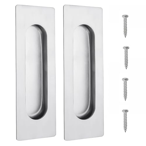 Wjelet 2 Pcs Flush Door Handles Concealed Embedded Flush Sliding Door Pull Handles Stainless Steel Rectangular Handle with Hidden Screws for Cabinet Drawer Wardrobe