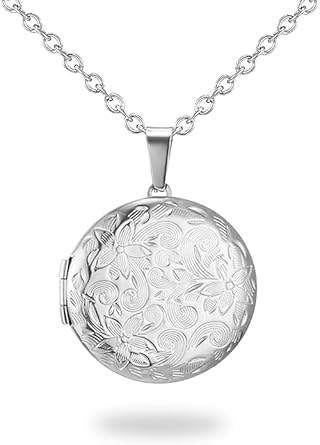 Locket Necklace for Women that Holds Pictures| Photo Locket for Girls | Polished&Engraved Forever In My Heart& I Love You Mom Daughter Sister (Silver)