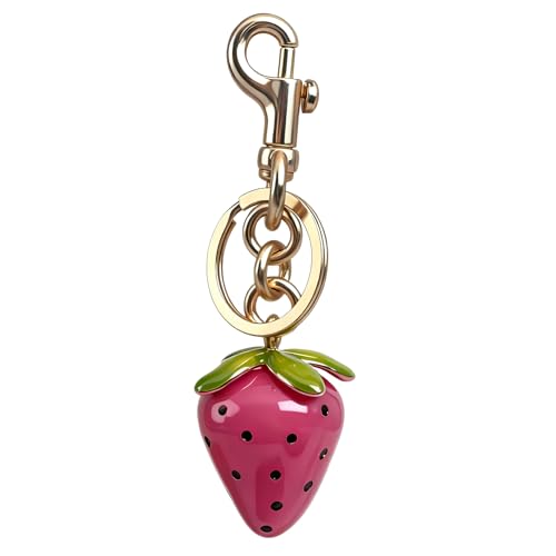 ZACAGO Strawberries Bag Charm Women Strawberries Keychain, Cute Citrus Summer Accessory for Purses, Handbag Decoration and Key Chain Gold