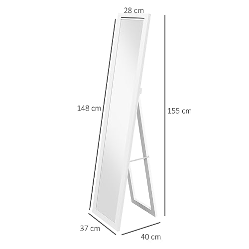 Miniatura 3 de Homcom Espejo De Pie Cuerpo Entero 157x37 Cm, Espejo De Cuerpo Entero Con Soporte, 3 Formas De Uso, Independiente, Montaje Pared Y Apoyado, Para Salón, Entrada, Dormitorio, Blanco Veteado