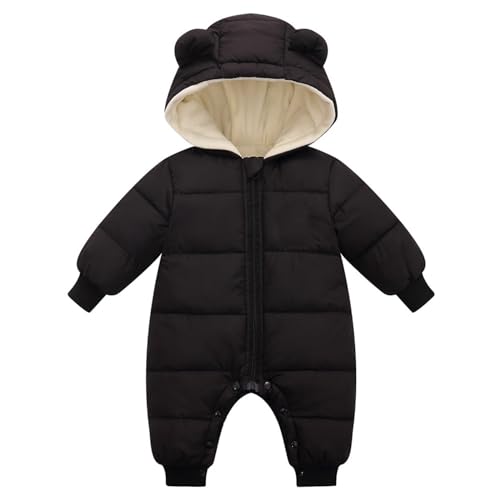 luohaibell - Mono de nieve para bebés y niñas, mameluco con capucha, forro polar, chaqueta de invierno (negro, 6-9 months)