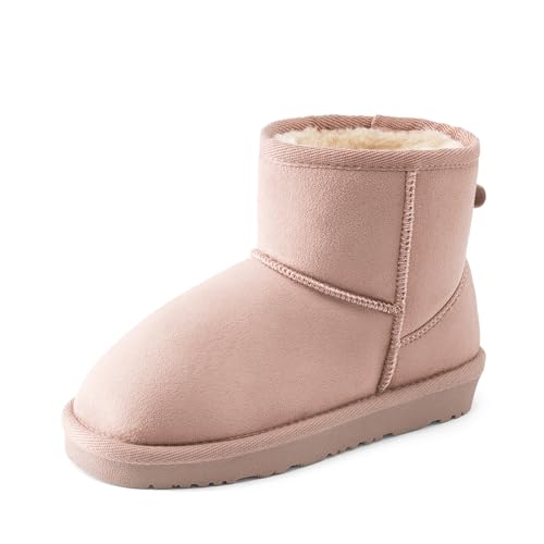 DREAM PAIRS Girls Boys Boots Kids Winter Ankle Faux Fur Lined Snow Shoes FuzzyClassic Kid's Low Boot for Toddler/Little Kid/Big Kid 6 Toddler Pink