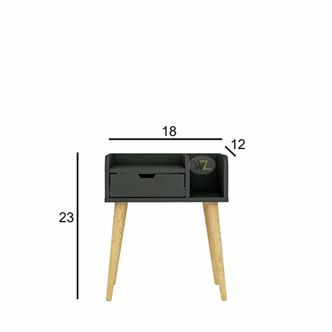 Image of Mid-Century Modern Bedside Table with Solid Wood 4 Legs Table Nightstand for Living Room /Bedroom, Home Decore Furniture, Kids Room etc (Black)