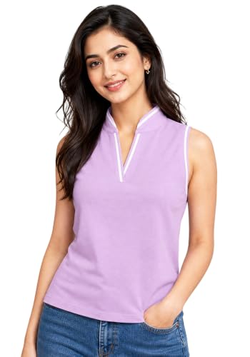 Image of Wear Your Opinion Mandarin Collar Sleeveless T Shirt for Women Top