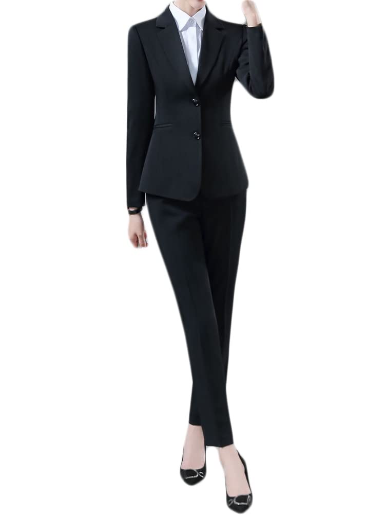 Minetom Tailleur Femme 2 Pièces Elegant Slim Fit Blazer Veste Formel Entreprise Bureau Travail Tailleur Pantalon Costumes Ensemble