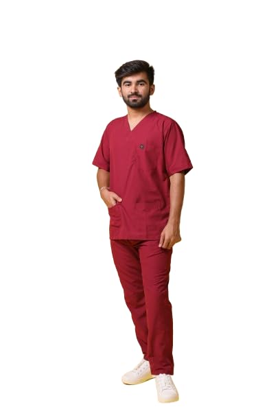 VARDis Mellow Doctors Scrub for Men | 8 Pockets | Top & Bottom | Half Sleeves | V-neck | Breathable | Comfy | Professional Scrub Suit for Doctors Nurses OT Dress (L, Recline Maroon) (B0CWXZFGL3) Amazon Price History, Amazon Price Tracker