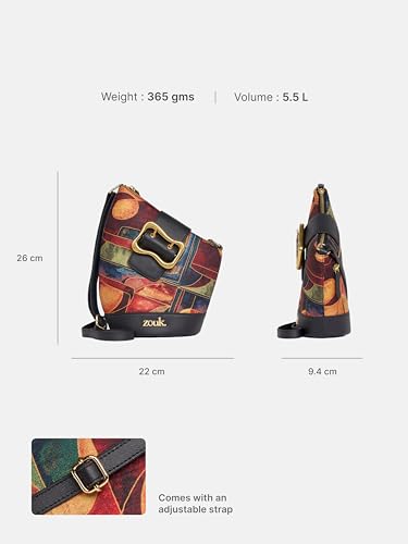 Image of ZOUK Women's Ardha Sling Bag | Black Vegan Leather Crossbody Bag | Asymmetric Silhouette| Adjustable Strap