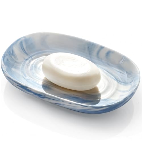 OTHIX Blue Ceramic Soap Dish with Unique Marble Texture, Decorative Bar Soap Holder for Bathroom and Kitchen, Cute Soap Dishes for Bar Soap, Jewelry, Family, Valentines Day Gifts (Blue Texture)